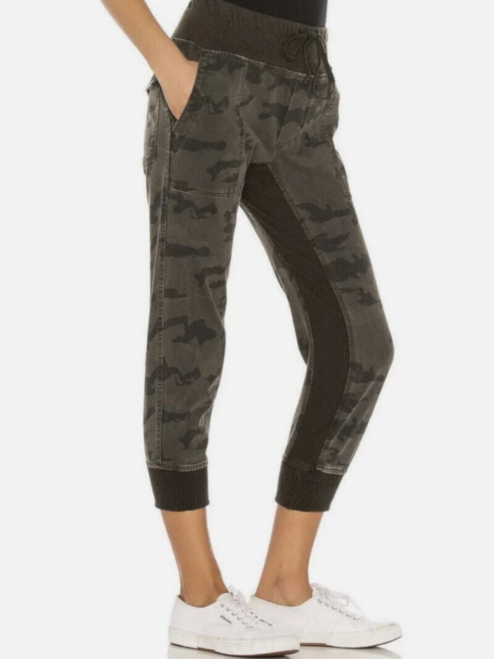 James Perse Camo Contrast Sweat Pant Mixed Media Joggers sz S Minimalism Comfort